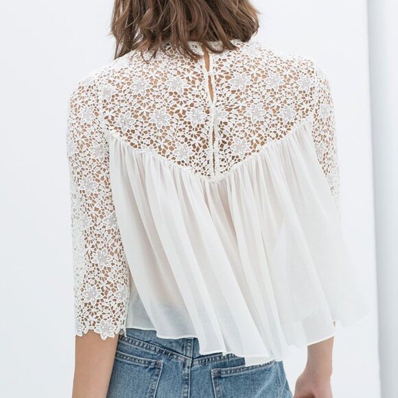 Zara Combination Lace Blouse Cropped Top - Picture 1 of 6